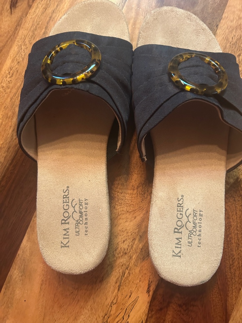 Kim Rogers Black Slide Mules with Tortoiseshell Ring